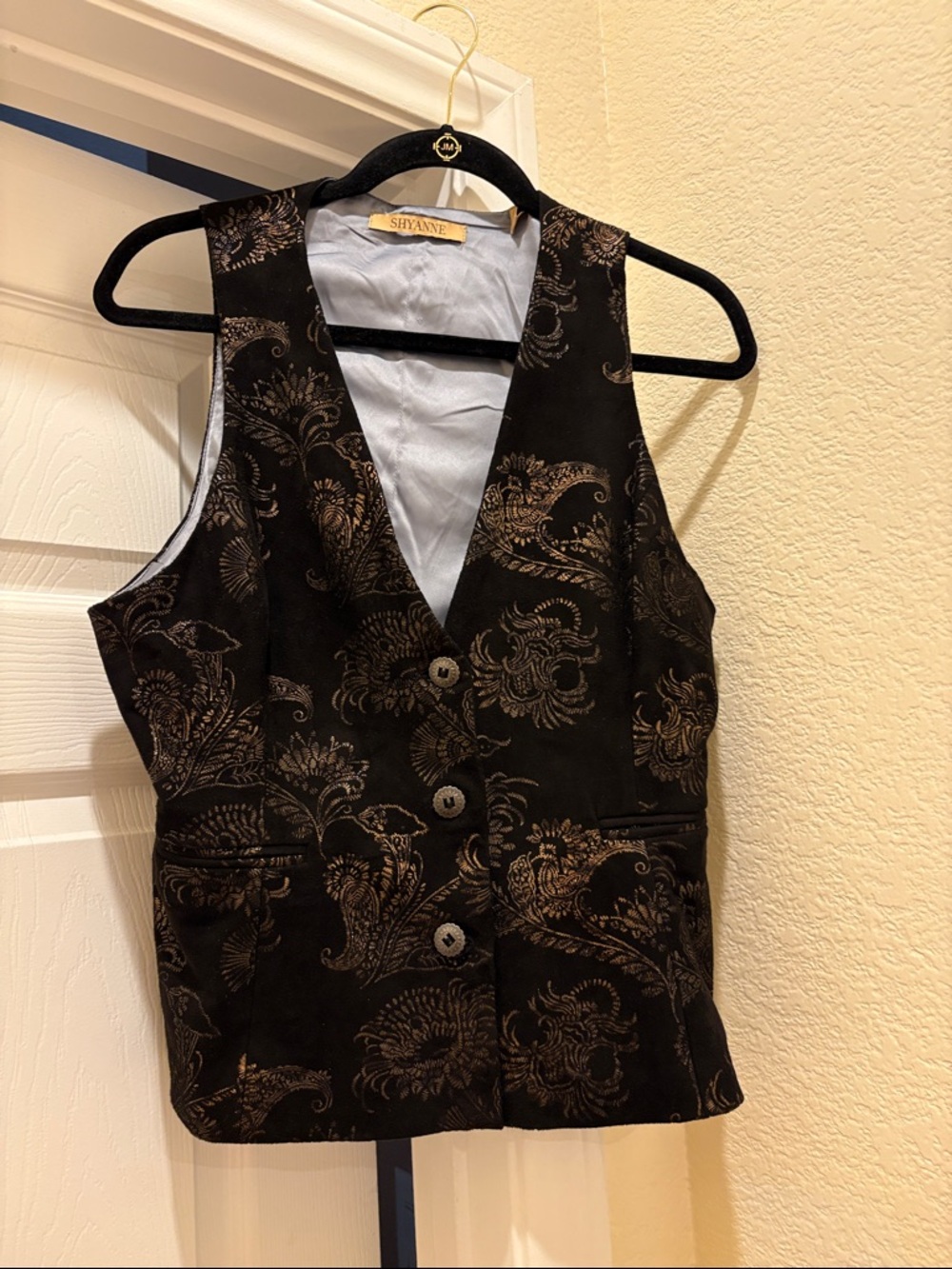 Shyanne Black Vest with Gold Brocade, size medium